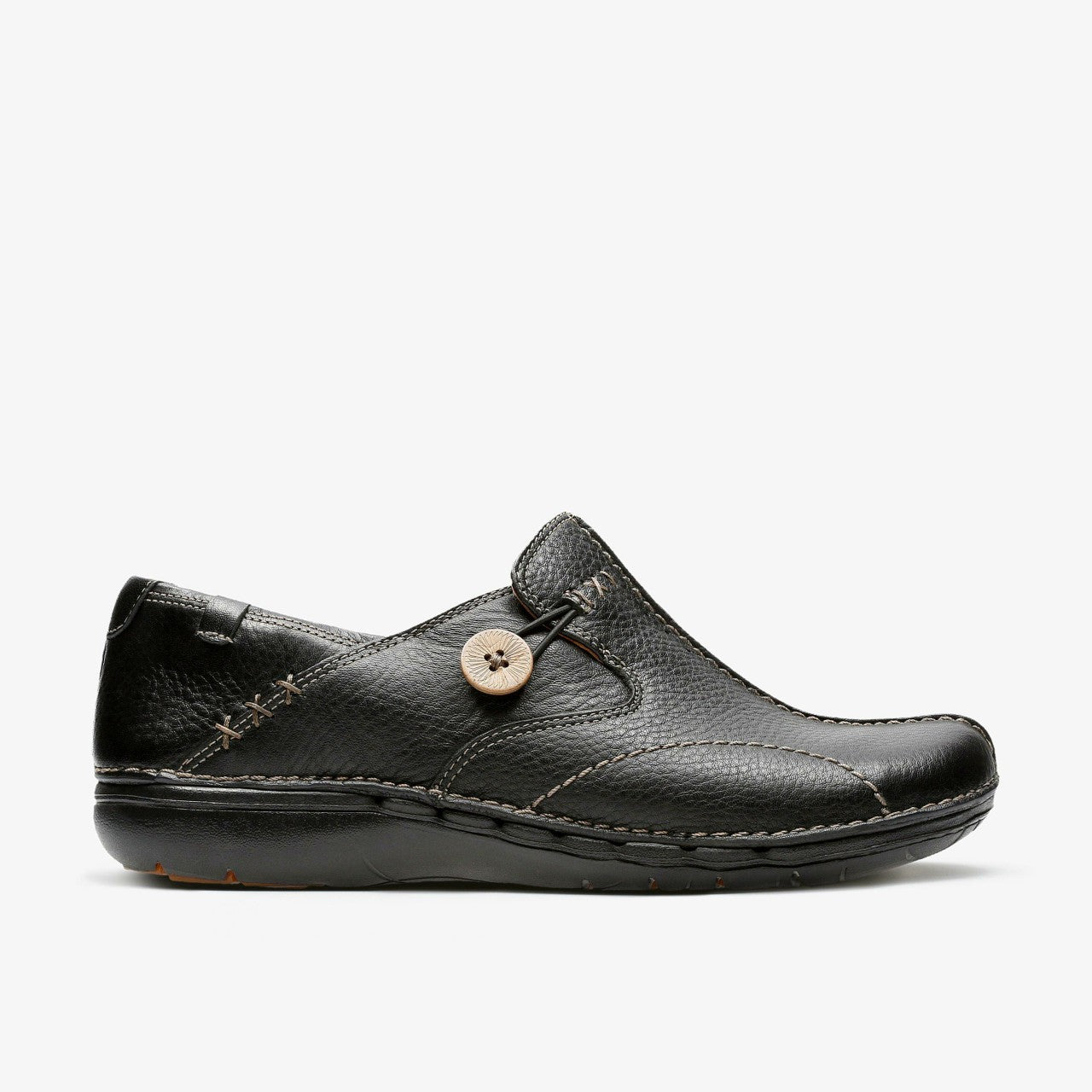 Un Loop Black Leather Clarks Women