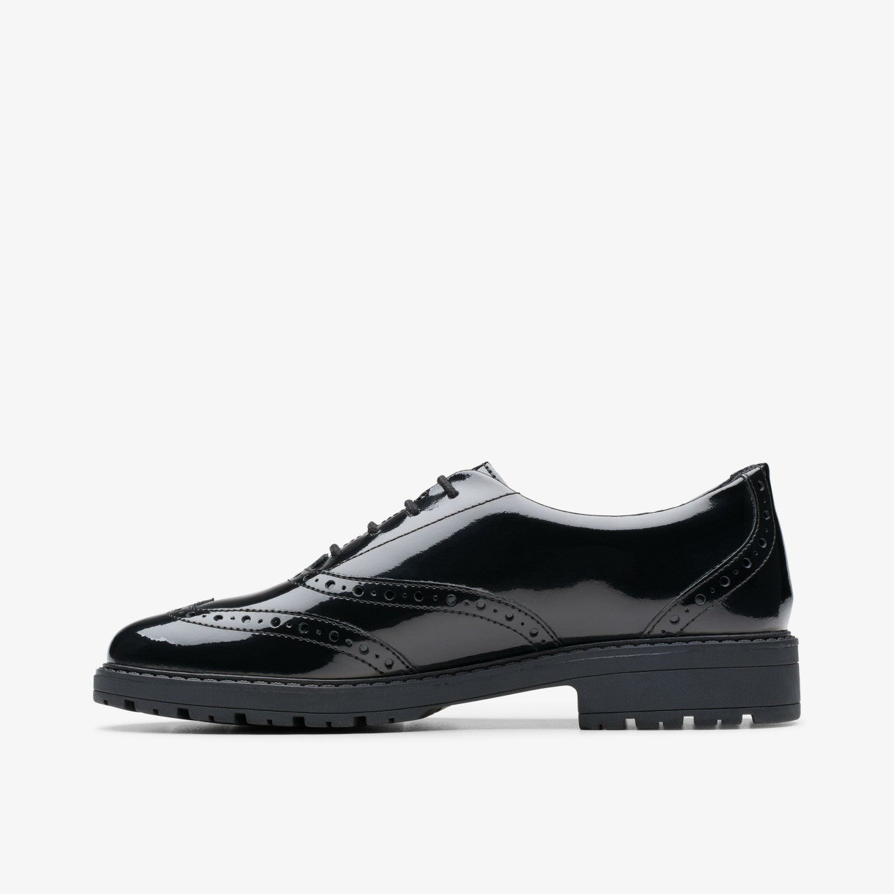 Loxham Brogue Youth Black Patent Clarks Kids