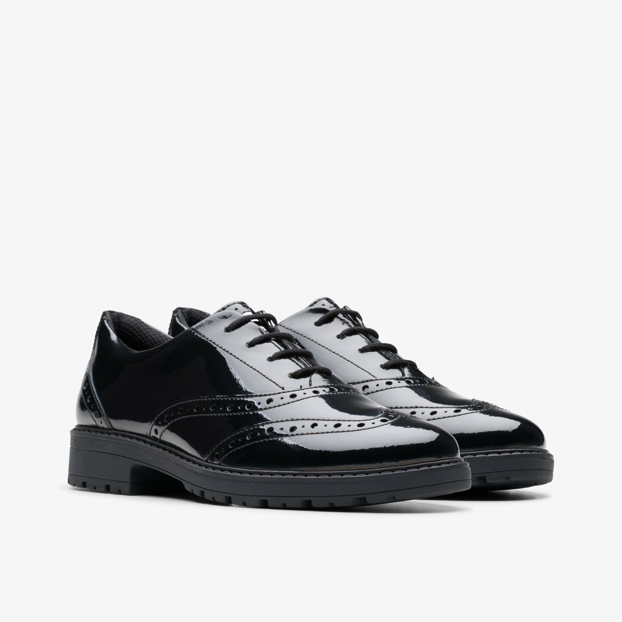 Loxham Brogue Youth Black Patent Clarks Kids