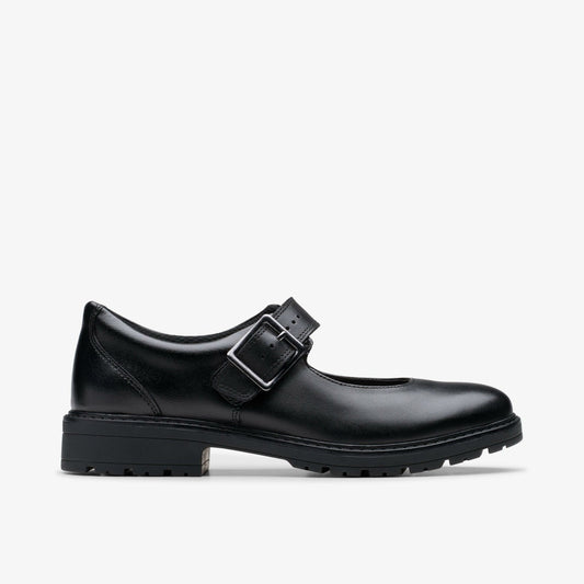 Loxham Walk Youth Black Leather Clarks Kids