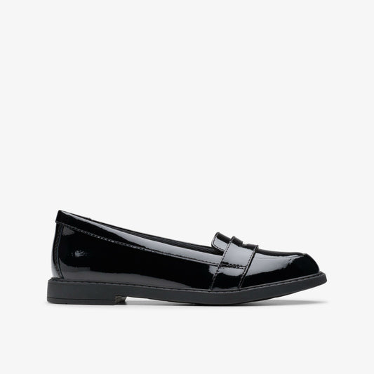 Scala Loafer Kid Black Patent Clarks Kids