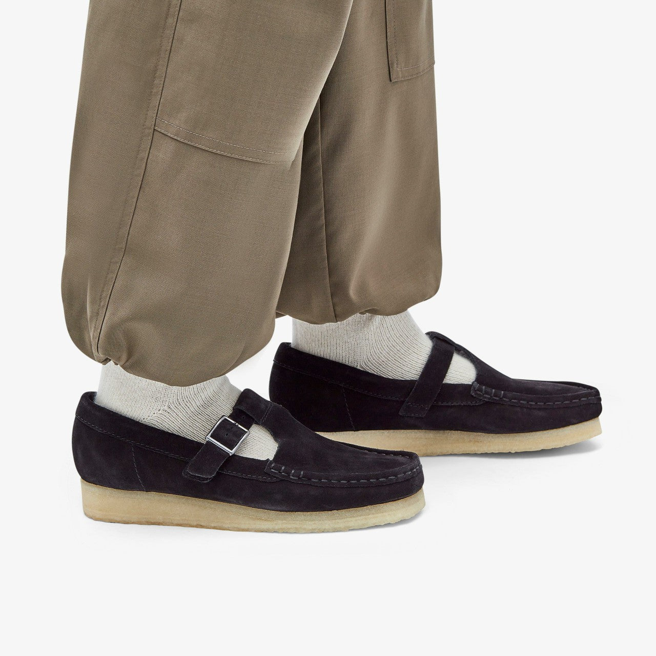 Wallabee T Bar Black Suede Clarks Women