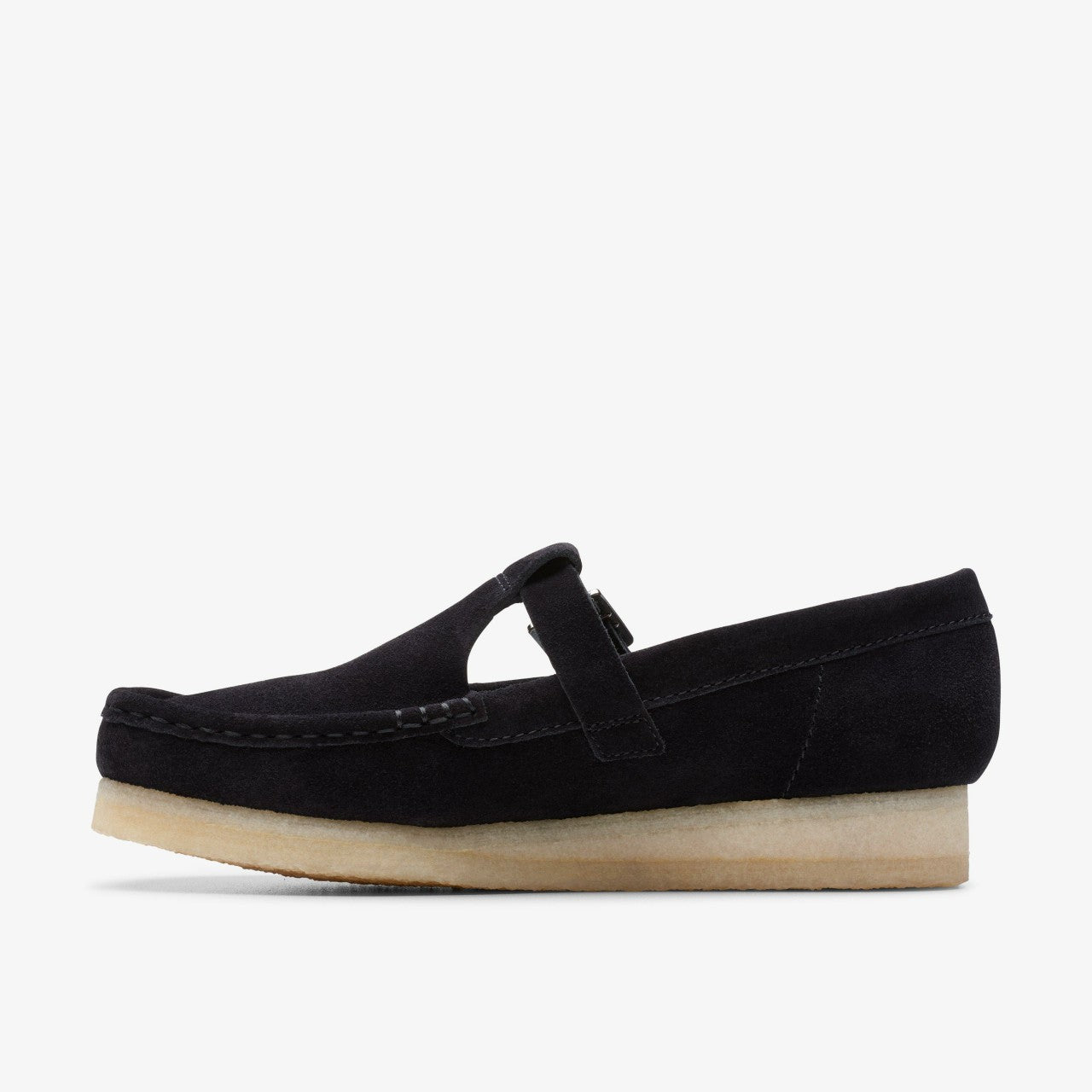 Wallabee T Bar Black Suede Clarks Women