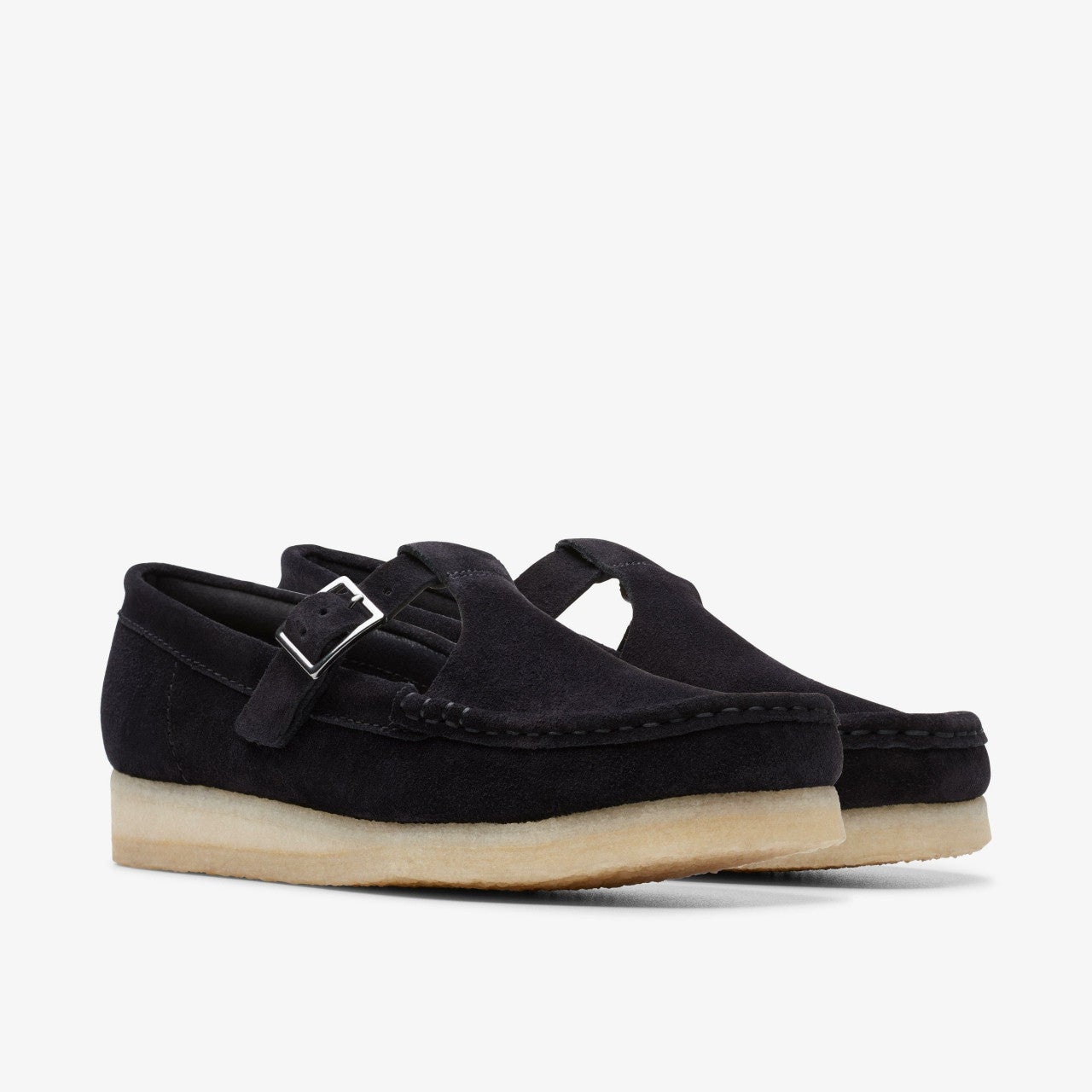 Wallabee T Bar Black Suede Clarks Women