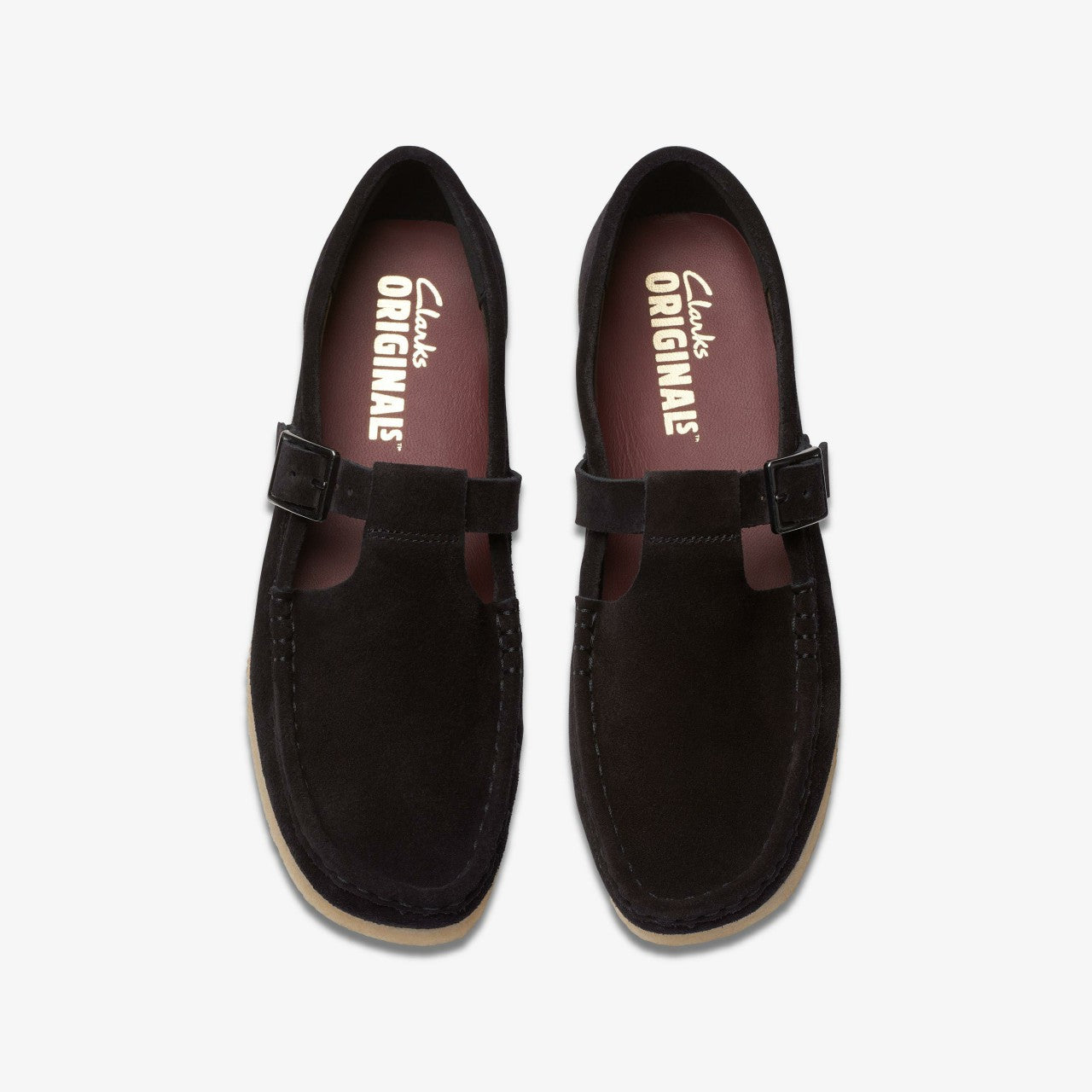 Wallabee T Bar Black Suede Clarks Women