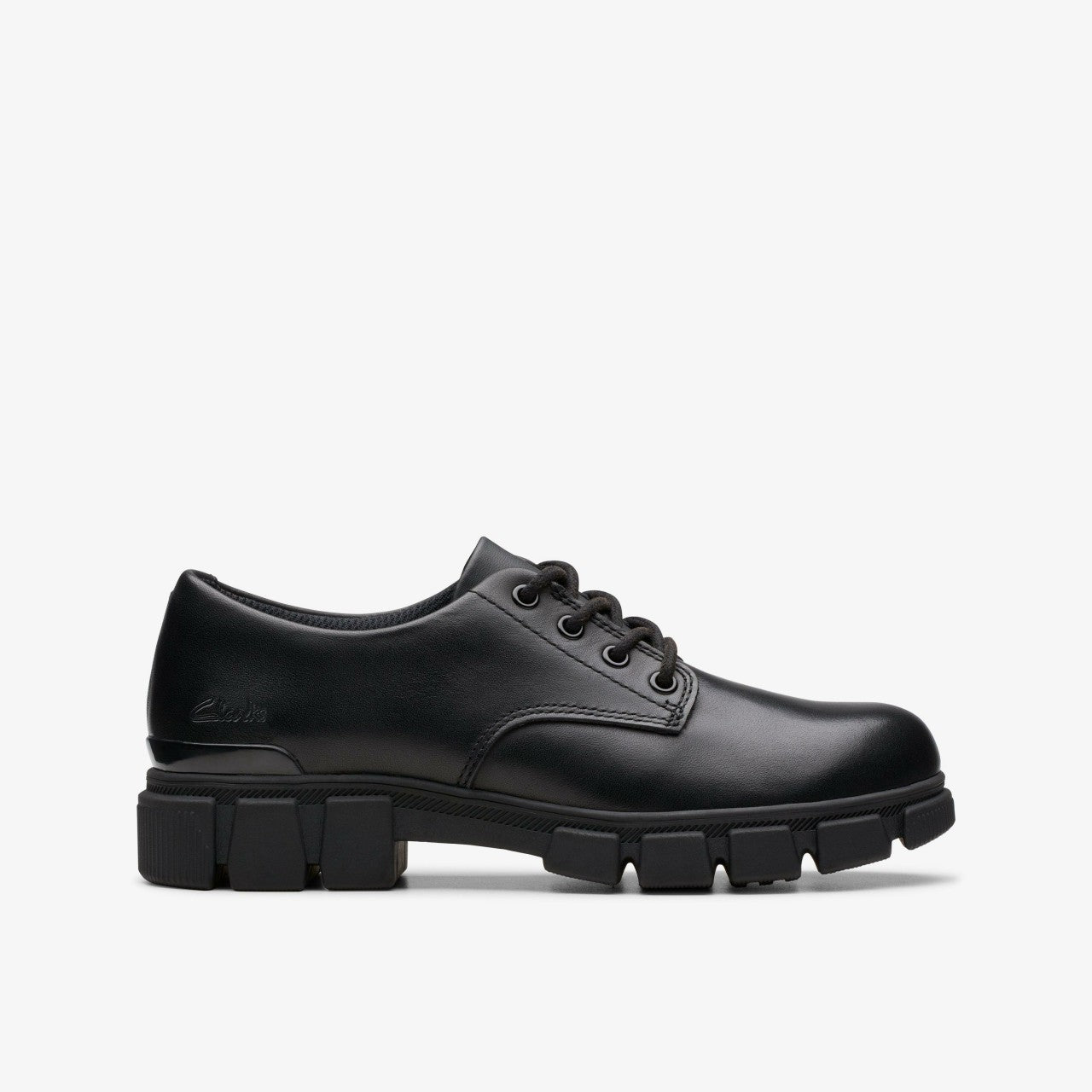 Evyn Lace Kid Black Leather Clarks Kids