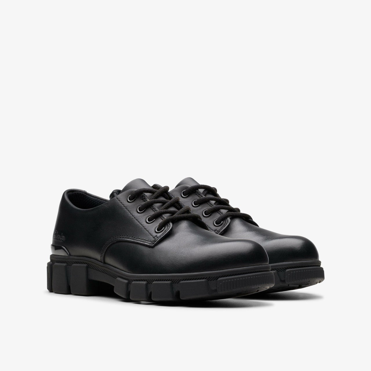 Evyn Lace Kid Black Leather Clarks Kids