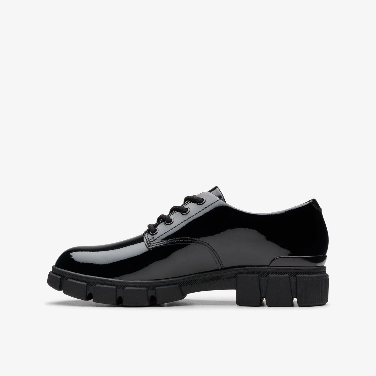 Evyn Lace Kid Black Patent Clarks Kids