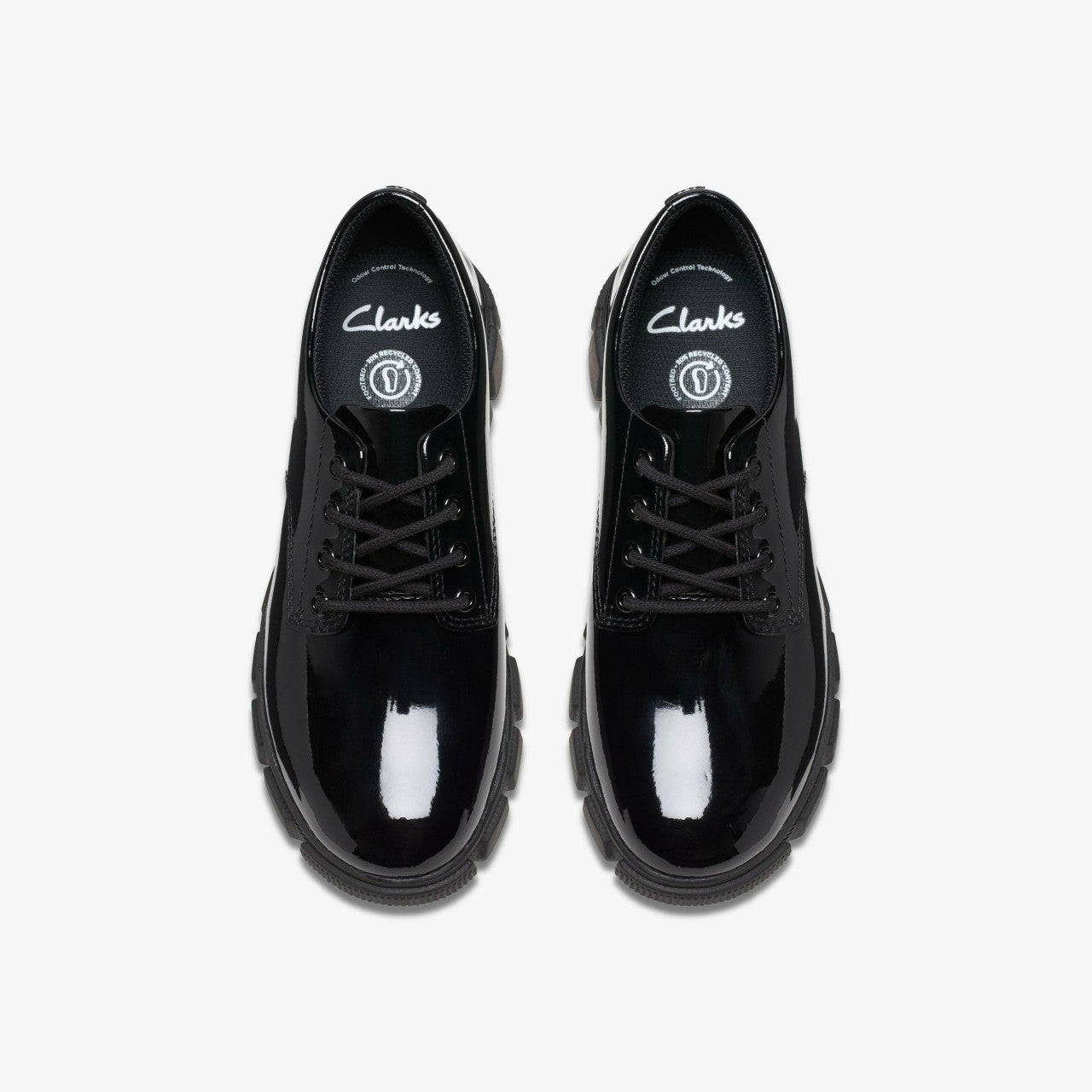 Evyn Lace Kid Black Patent Clarks Kids