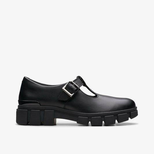Evyn Bar Youth Black Leather Clarks Kids