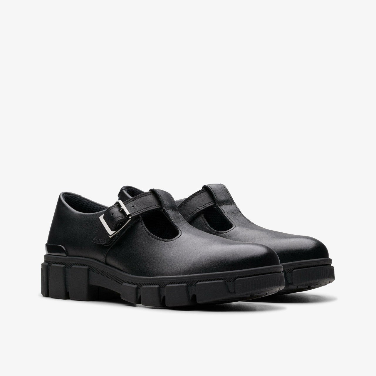 Evyn Bar Youth Black Leather Clarks Kids