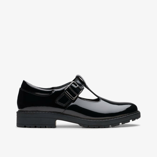 Loxham Bar Youth Black Patent Clarks Kids