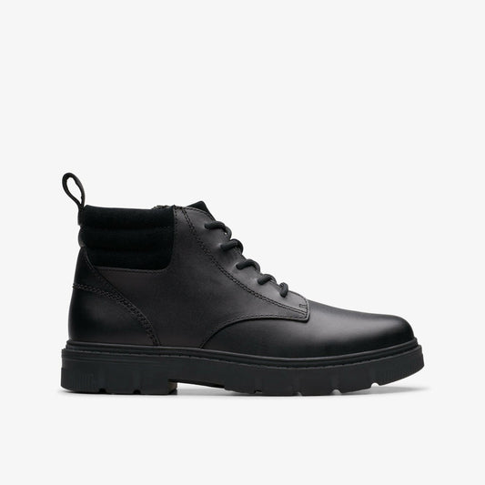 Lorcam Trail Older Black Leather Clarks Kids