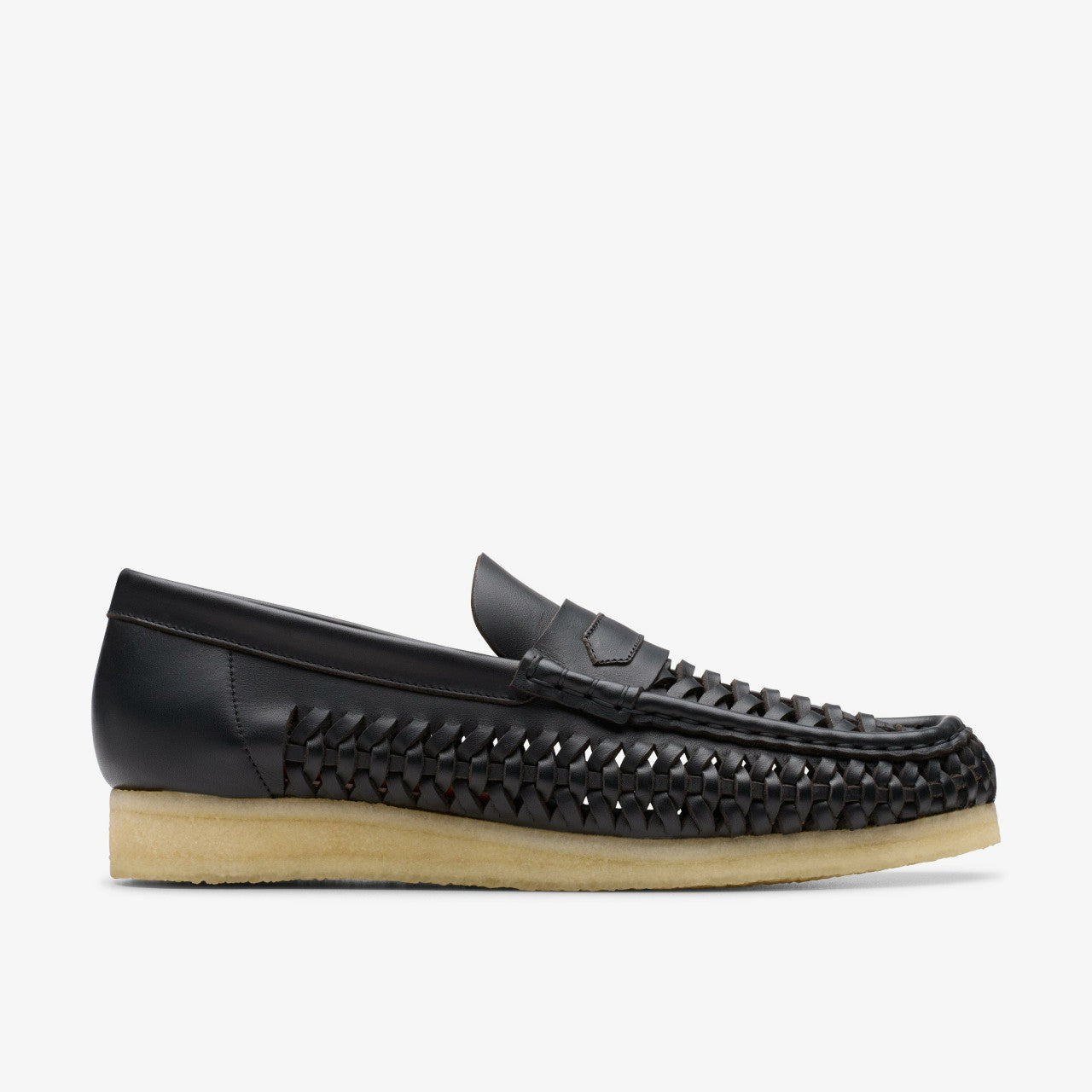 Wallabee Penny Weave Black Leather Clarks Men