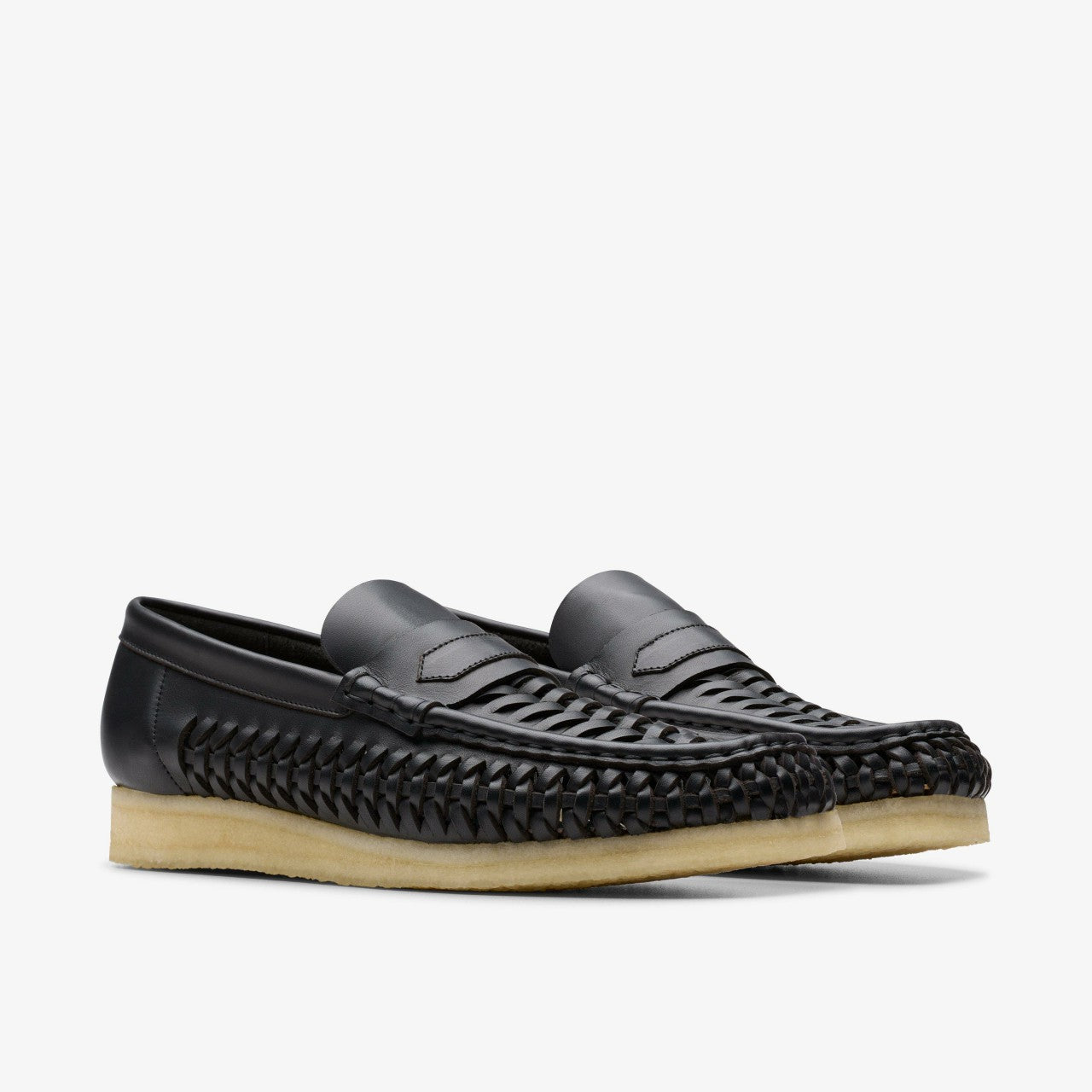 Wallabee Penny Weave Black Leather Clarks Men