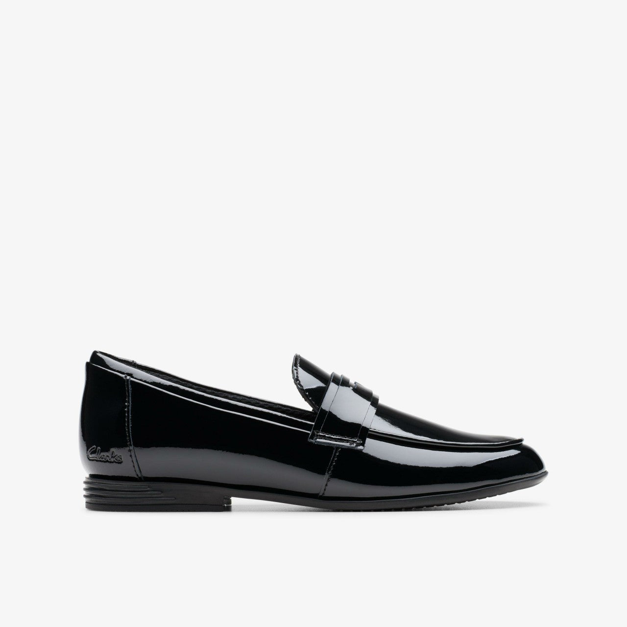 Finja Bright Older Black Patent Clarks Kids