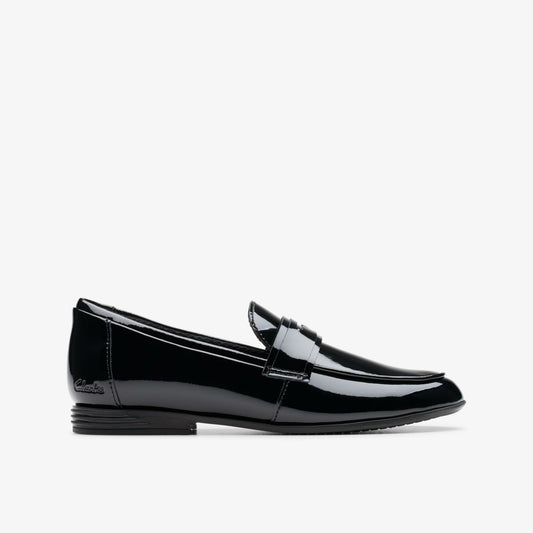 Finja Bright Older Black Patent Clarks Kids