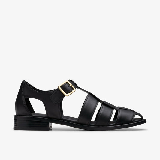 Hana Sun Black Leather Clarks Women