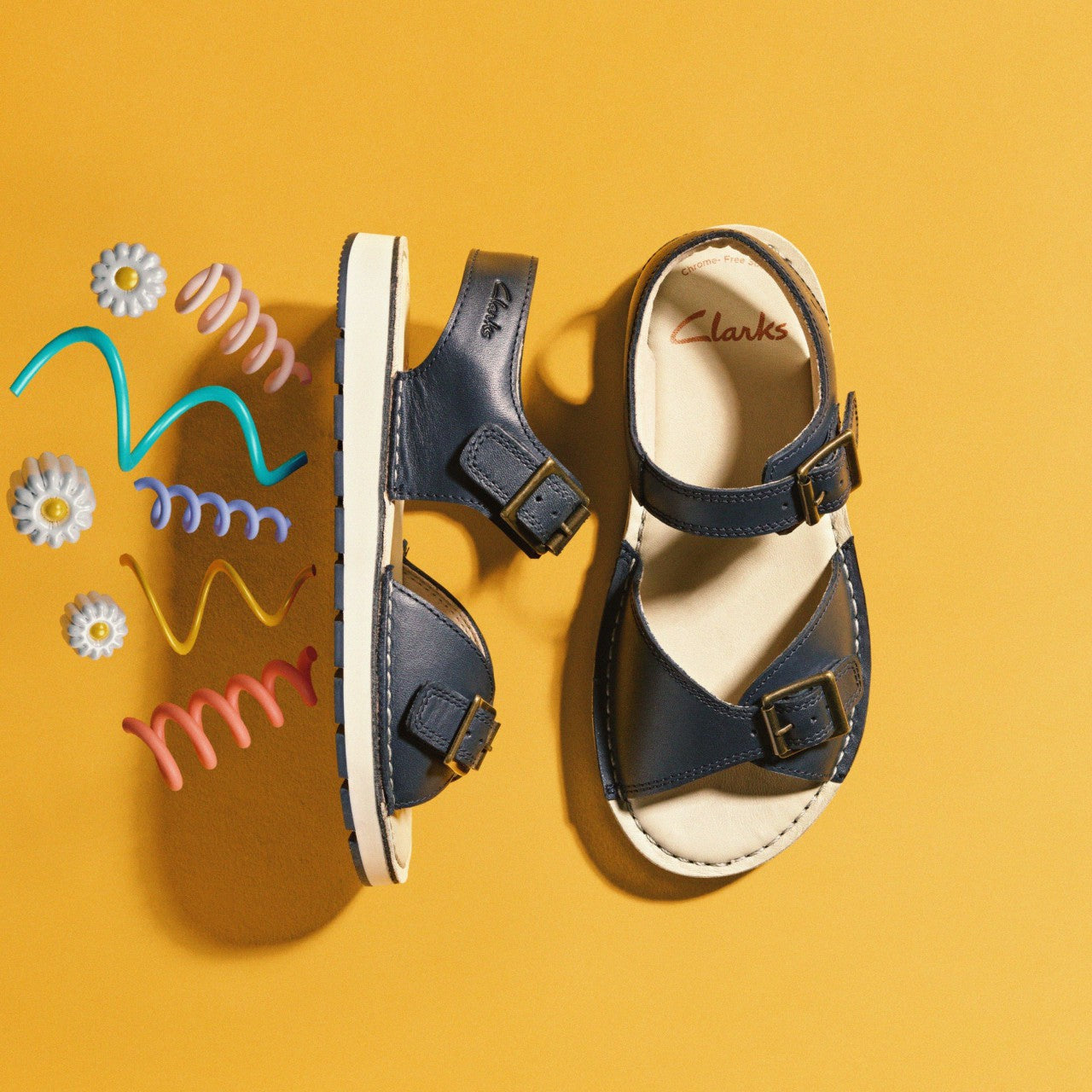 Playsun Kid Navy Leather Clarks Kids