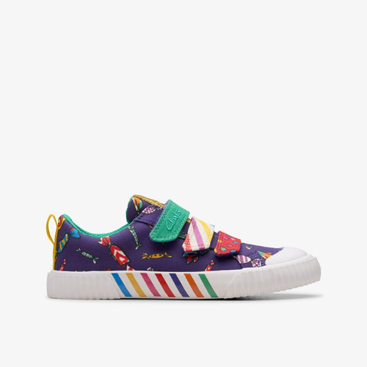 Roald Dahl Charlie & the Chocolate Factory Foxing Mix Kid Purple Canvas Clarks Kids