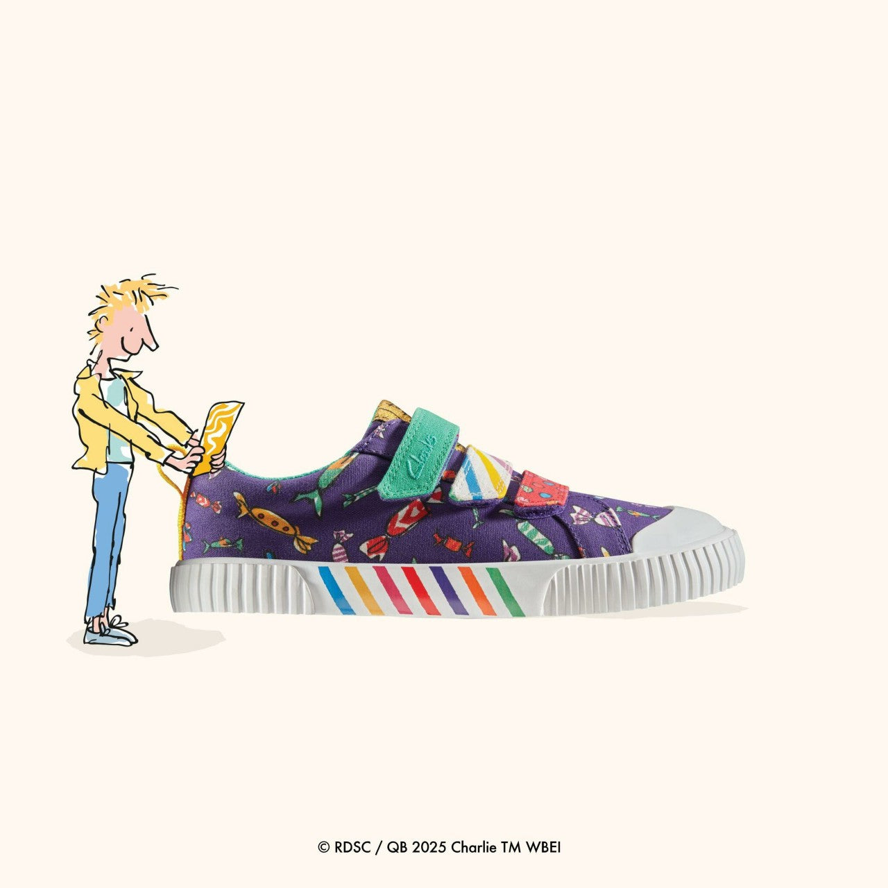 Roald Dahl Charlie & the Chocolate Factory Foxing Mix Kid Purple Canvas Clarks Kids
