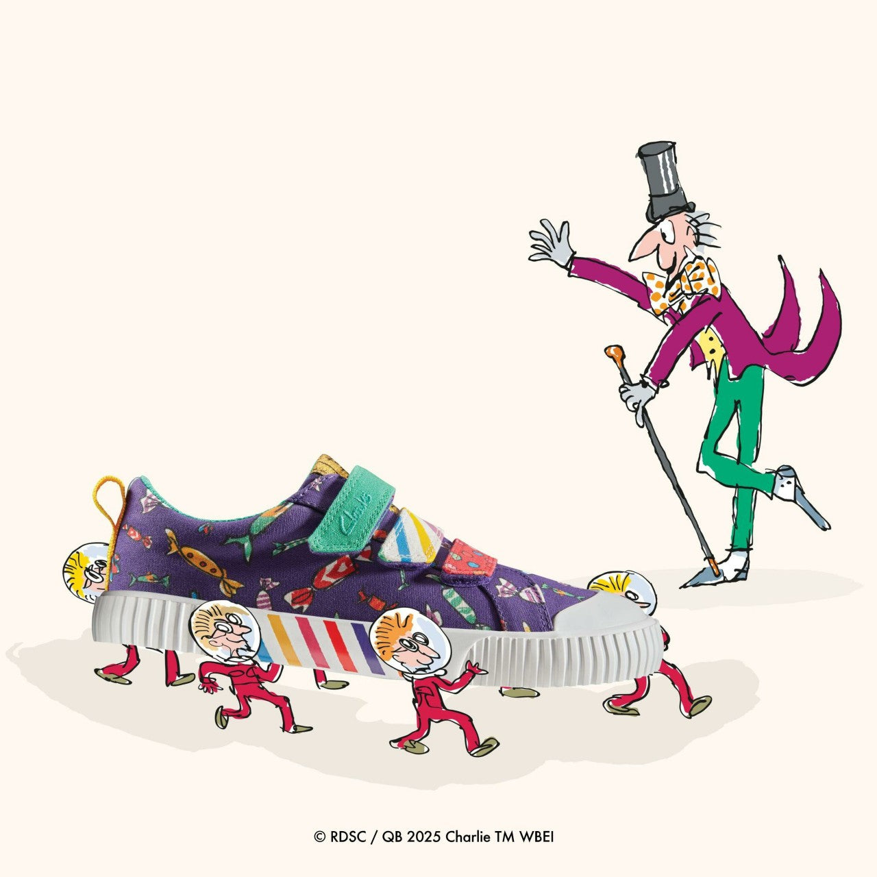 Roald Dahl Charlie & the Chocolate Factory Foxing Mix Kid Purple Canvas Clarks Kids