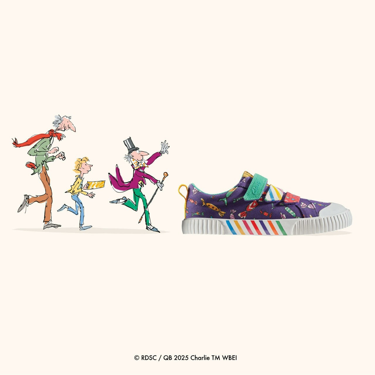 Roald Dahl Charlie & the Chocolate Factory Foxing Mix Kid Purple Canvas Clarks Kids