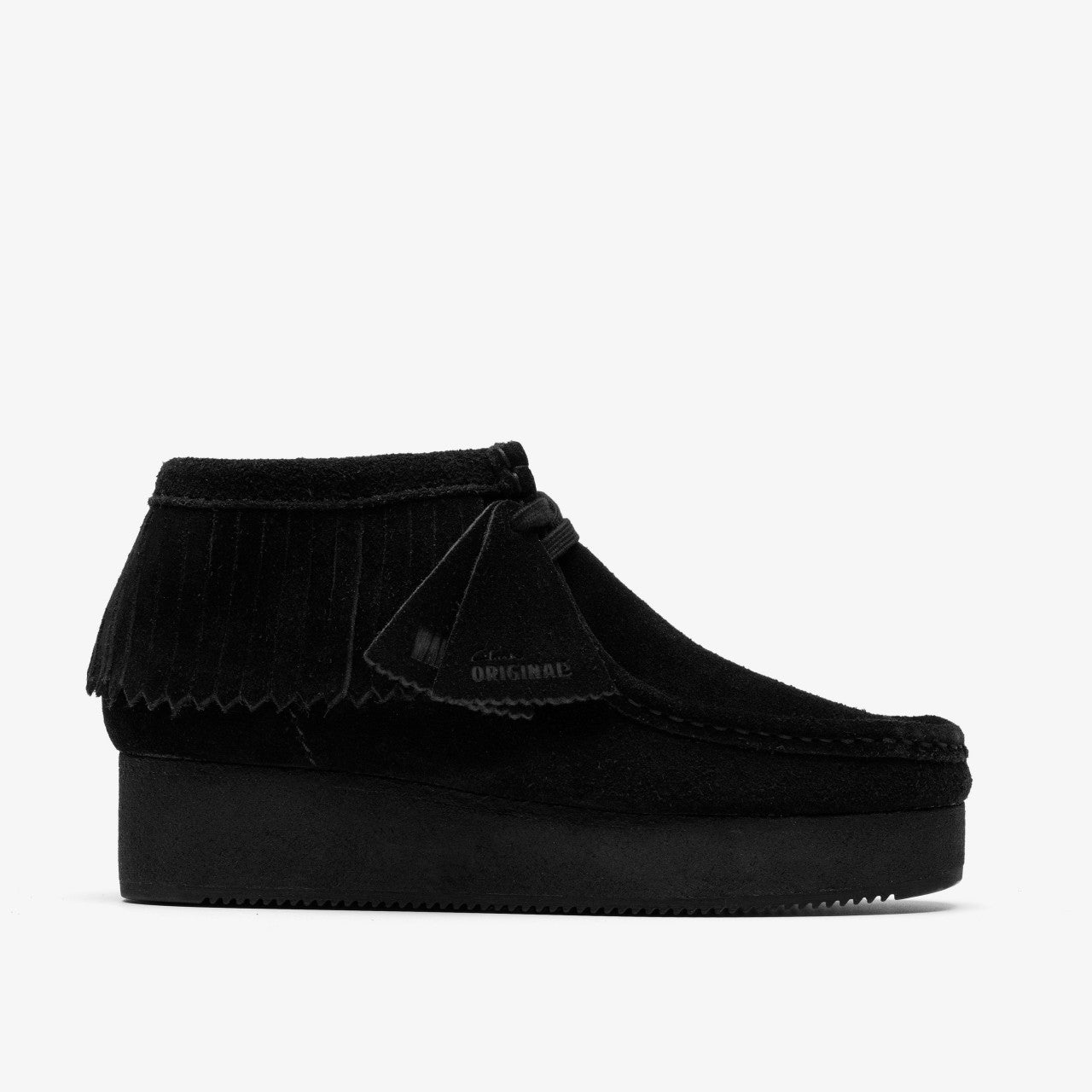 Wallabee Wedge Fringe Black Suede Clarks Women