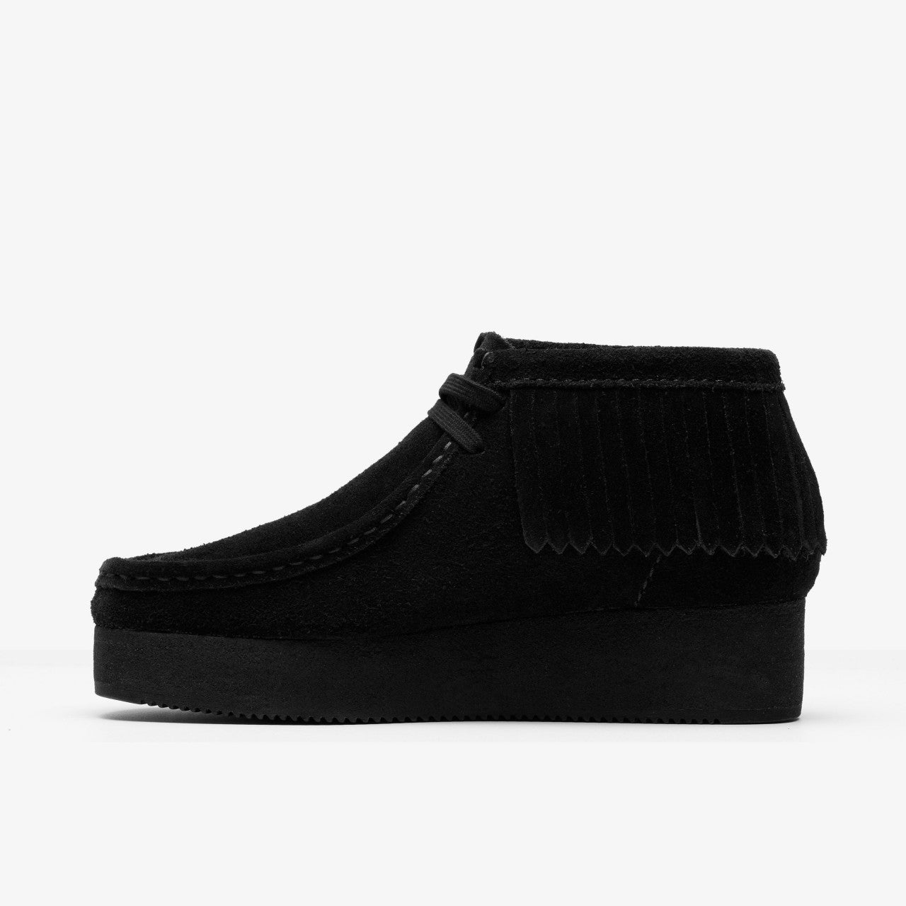 Wallabee Wedge Fringe Black Suede Clarks Women