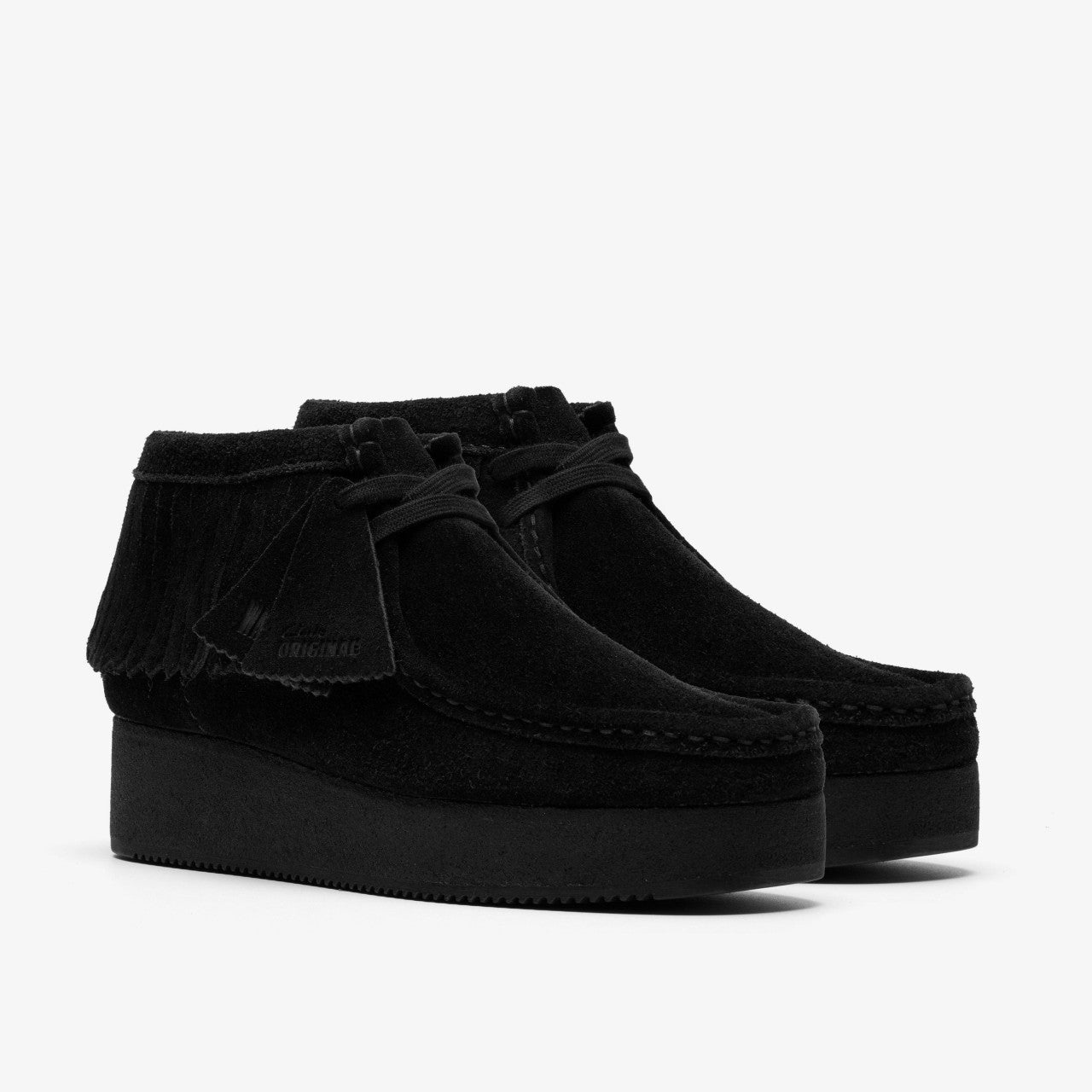 Wallabee Wedge Fringe Black Suede Clarks Women