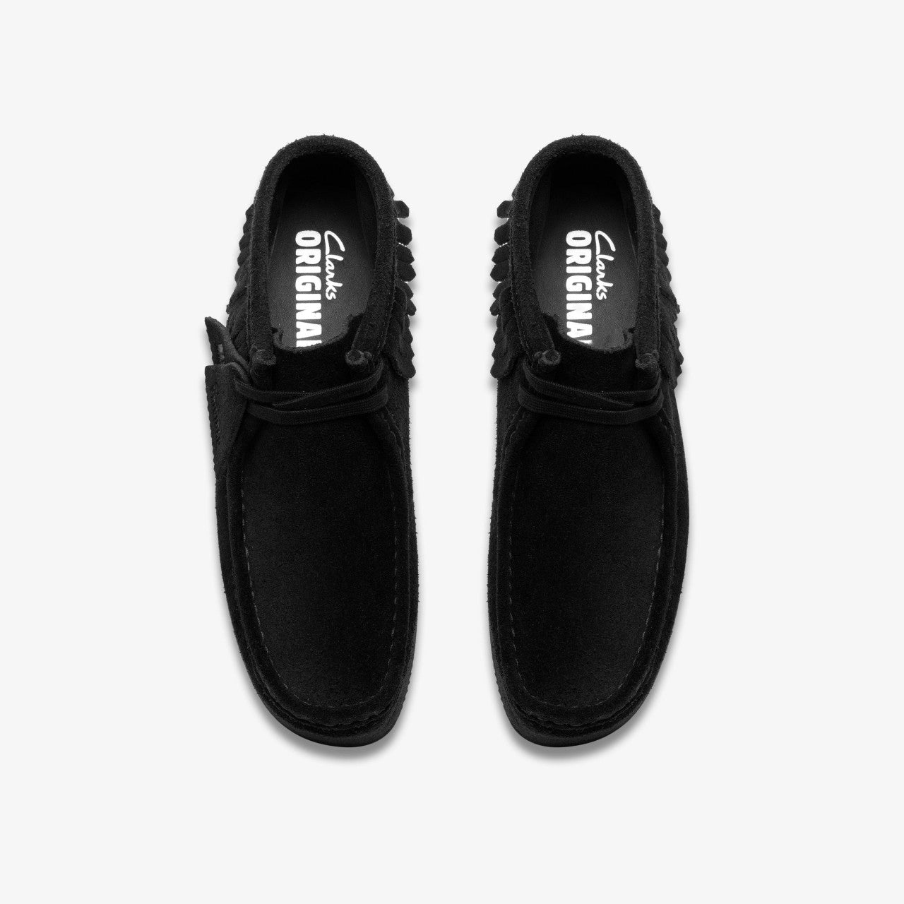 Wallabee Wedge Fringe Black Suede Clarks Women