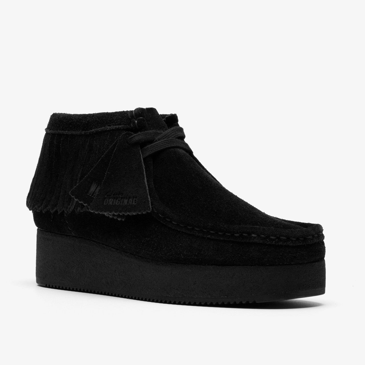 Wallabee Wedge Fringe Black Suede Clarks Women