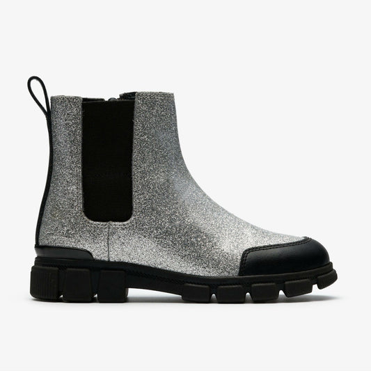 Evyn Chelsea Kid Silver Patent Clarks Kids