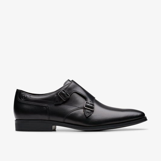 Paulton Monk Black Leather Clarks Men