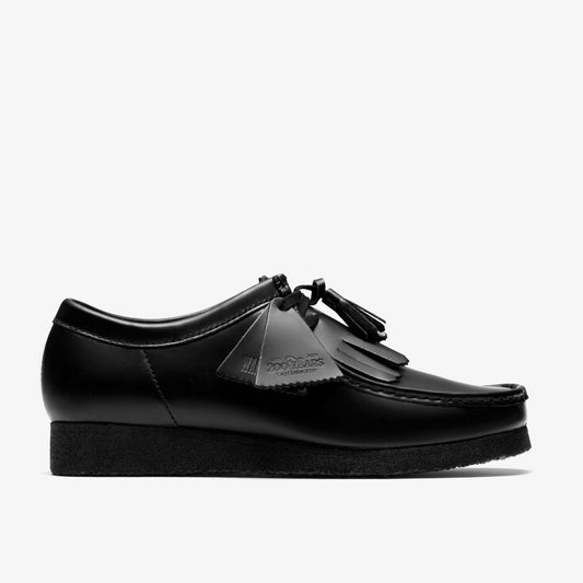 Wallabee Black Hi Shine Leather Clarks Men
