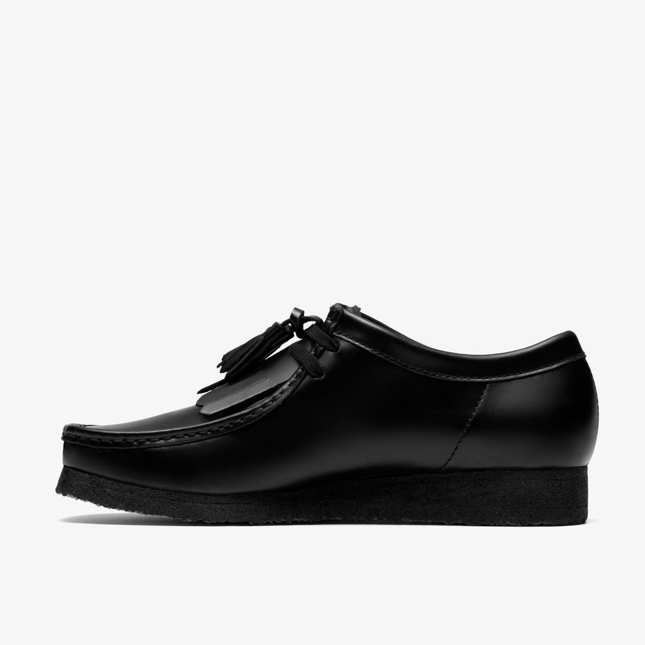 Wallabee Black Hi Shine Leather Clarks Men