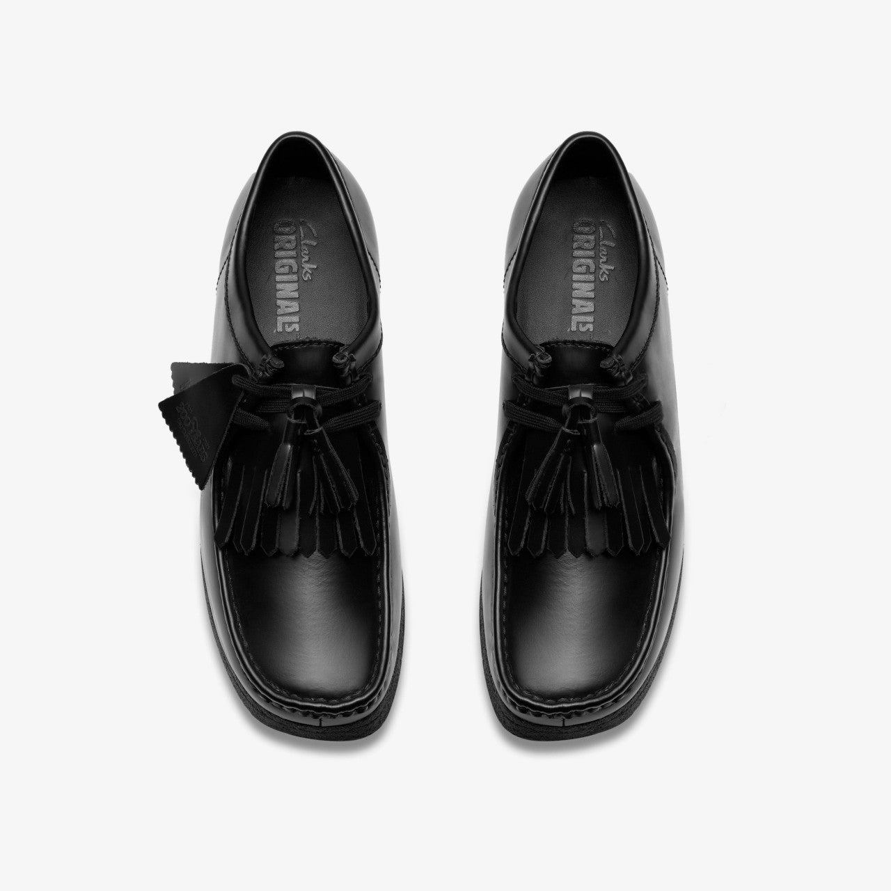 Wallabee Black Hi Shine Leather Clarks Men