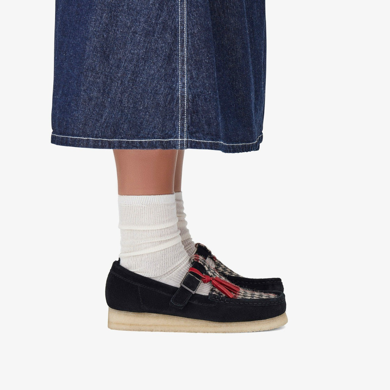 Wallabee T Bar Black Tweed Combination Clarks Women