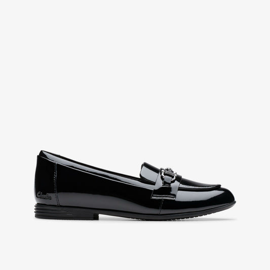 Finja Loafer Older Black Patent Clarks Kids
