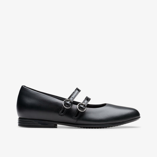 Finja Bar Youth Black Leather Clarks Kids