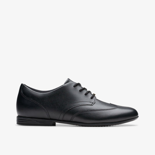 Finja Wing Youth Black Leather Clarks Kids