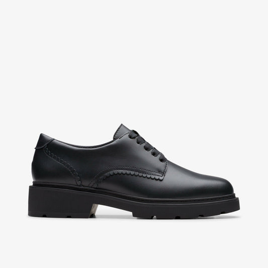 Eris Pure Youth Black Leather Clarks Kids