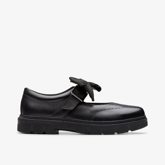 Lorcam Jane Youth Black Leather Clarks Kids