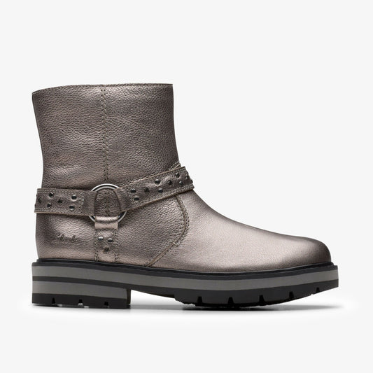 Prague Shine Kid Pewter Metallic Clarks Kids